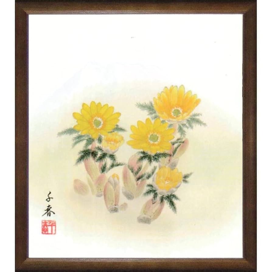油絵 菅家令子 絵 絵画 インテリア 額付(黒) F4-091416 花 福寿草 油絵