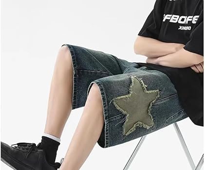 POHADON Y2K Blue Denim Shorts Summer Casual Loose Straight Leg