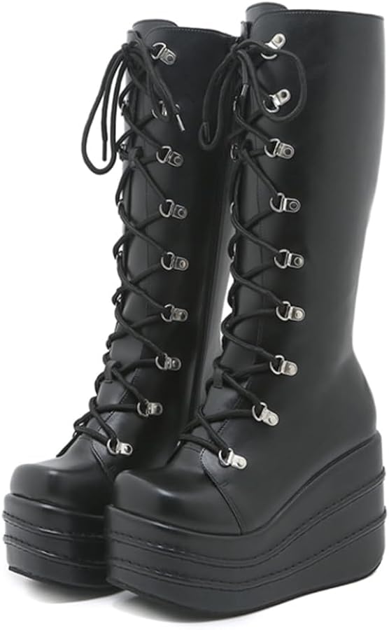 Amazon | [cnstone] 厚底ロングブーツ コスプレ ロングブーツ 編み上げ
