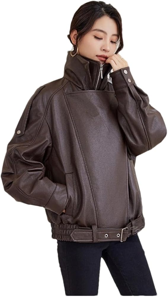 Amazon | [JINLUN] 本革ジャケット レディース オーバーサイズ ビッグ