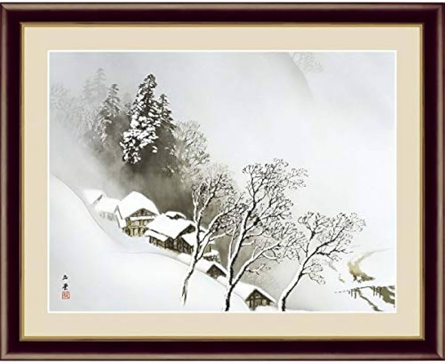 Amazon.co.jp: 川合玉堂『吹雪』高精彩工芸画+手彩 風景画 雪景色 冬
