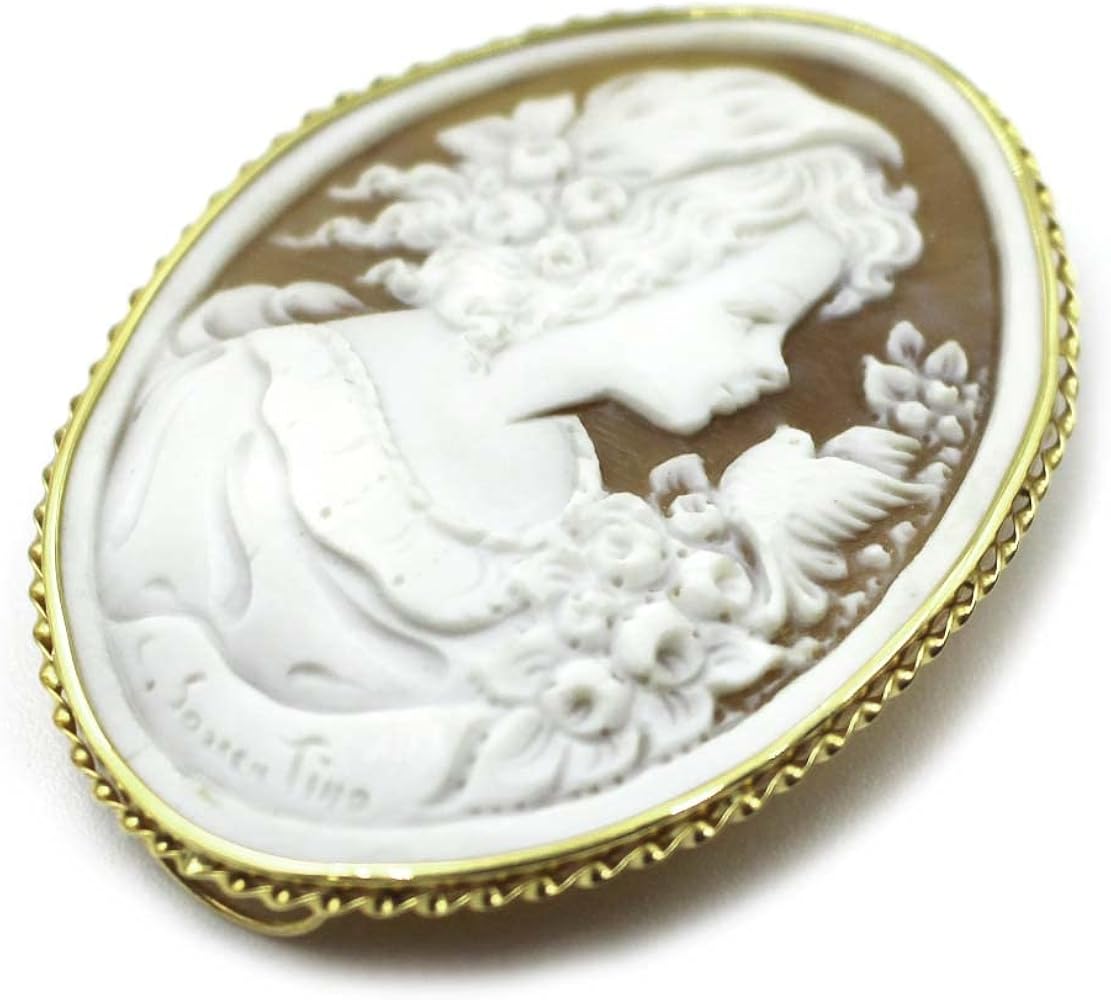 Amazon | サードニクス シェルカメオ ブローチ 18金イエローゴールド