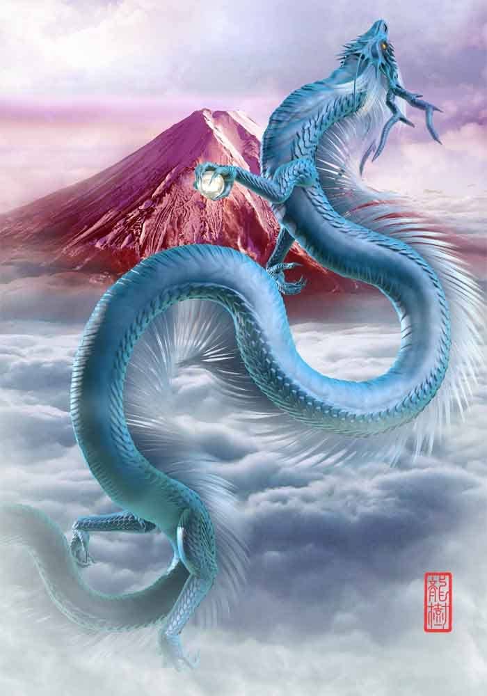 Amazon.co.jp: 龍の絵 「赤富士と青龍」 A4 竜の絵 : ホーム＆キッチン