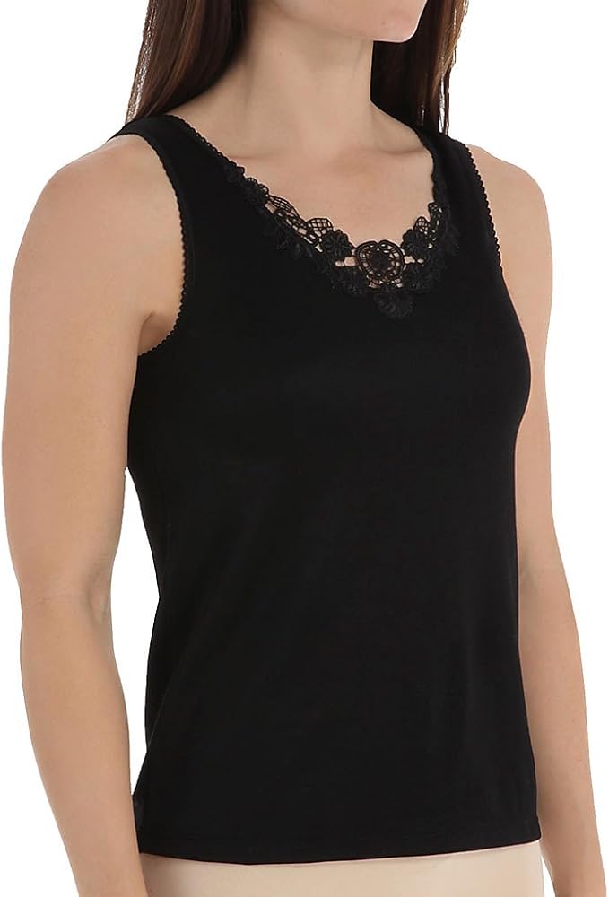 SofTech Venice Lace Detail Cami Black / S at Amazon Women's