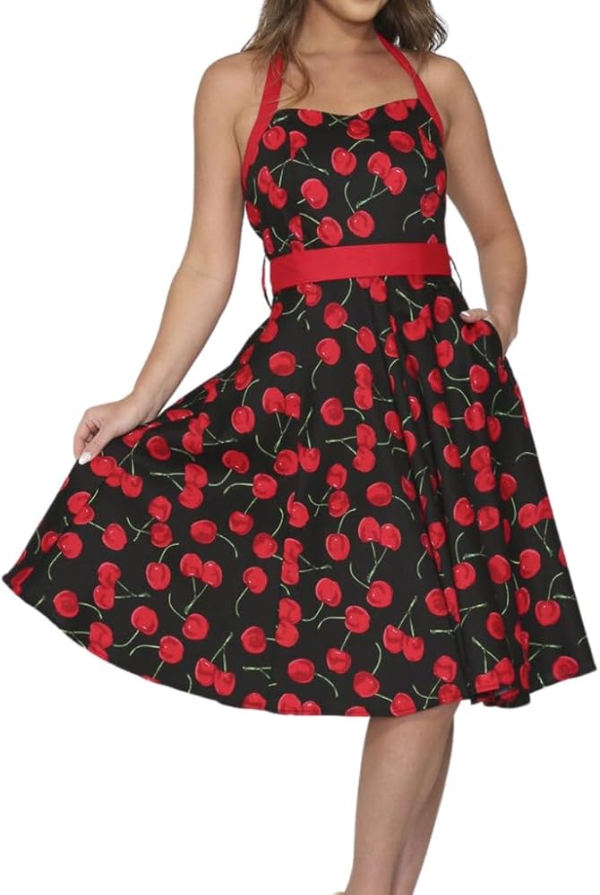 Amazon.com: Womens Cherry Pinup Dress 1950s Retro Vintage Swing