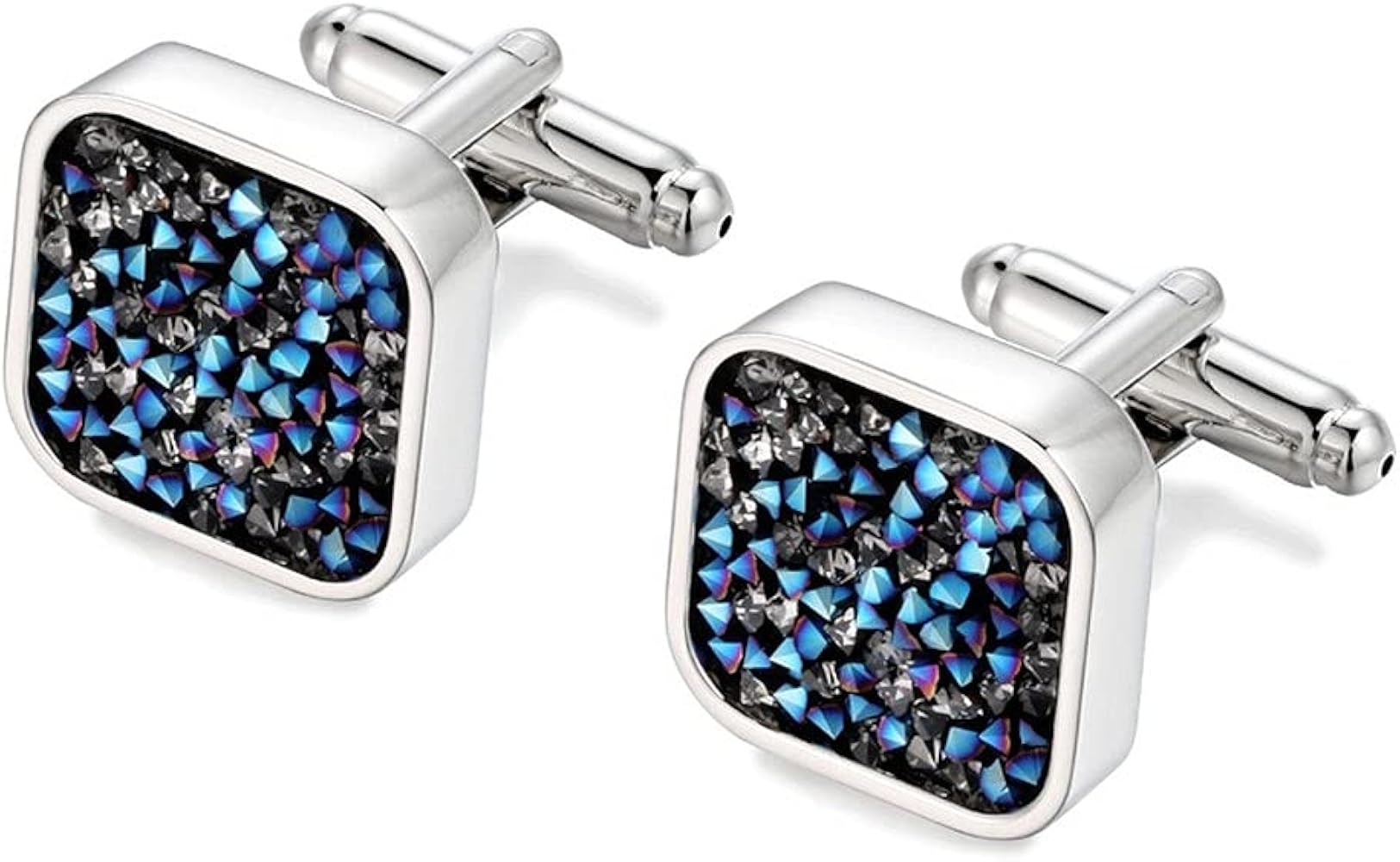Amazon.co.jp: Rockyu カフスボタン メンズ シルバー ブルー 四角