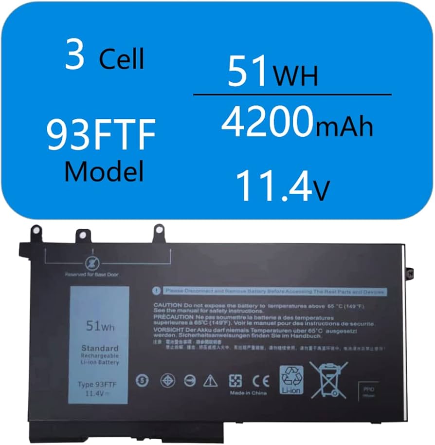 Amazon.com: 51Wh 93FTF Laptop Battery for Dell Latitude 5280 5480