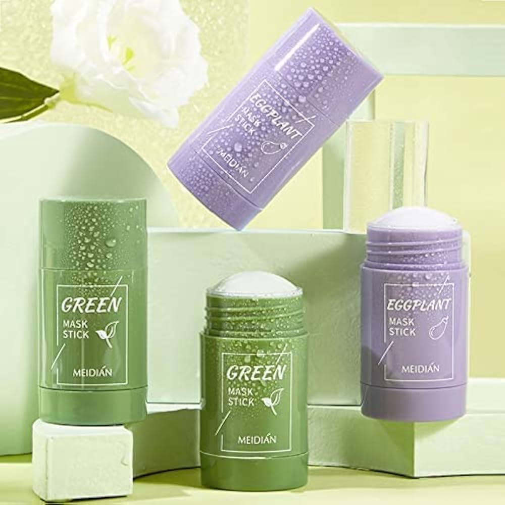 Meidian 2PCS - Green Tea Purifying Clay Stick Mask, Eggplant Face