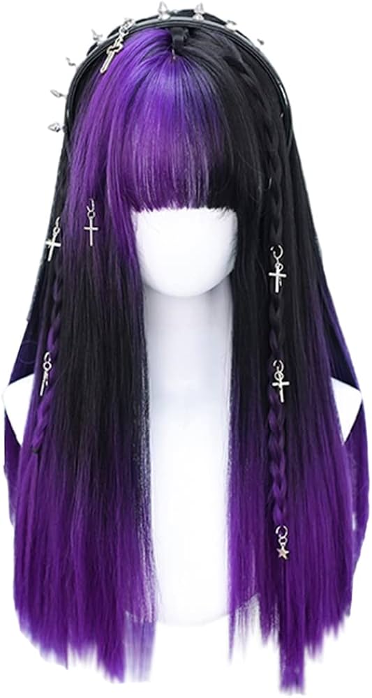 Amazon.co.jp: ゴシックウィッグ かつら ロング ストレート 黒色 紫色