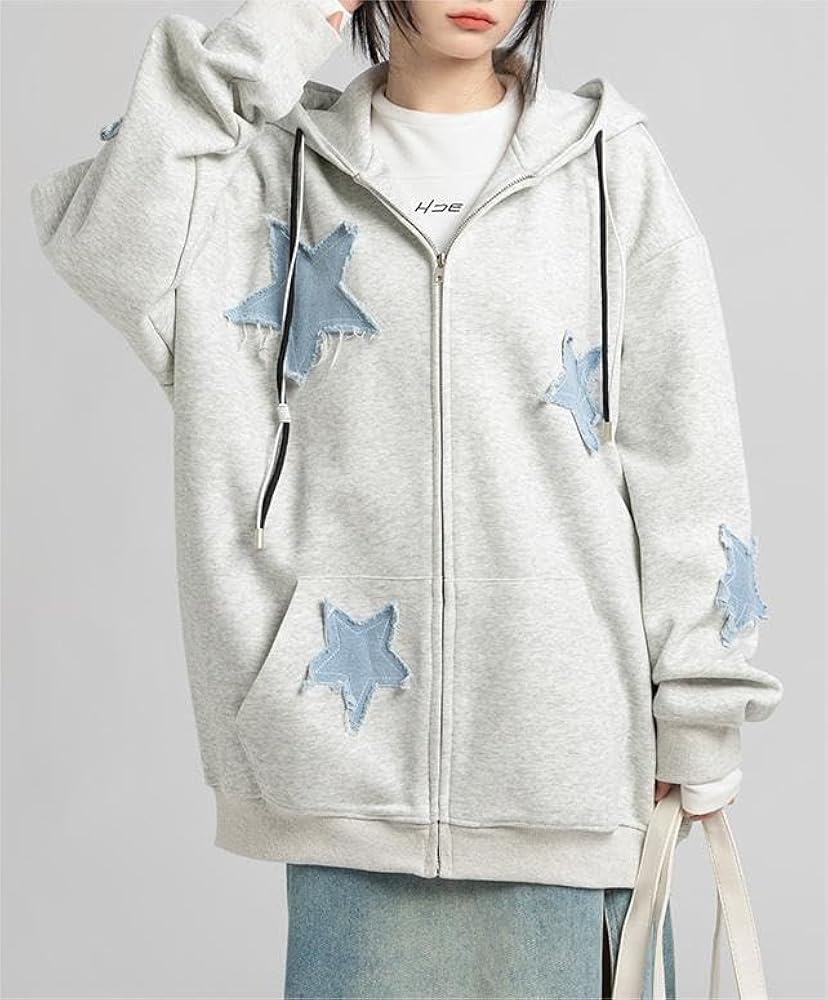Fronage Y2K Zip Up Jacket for Women Star Graphic Oversized Hoodies