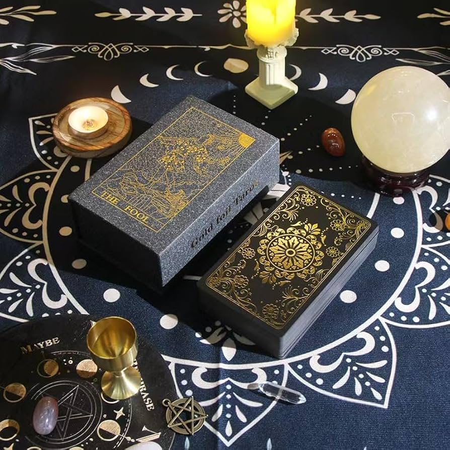Amazon.co.jp: Rekeell 神秘的なブラックとゴールドのタロットカード