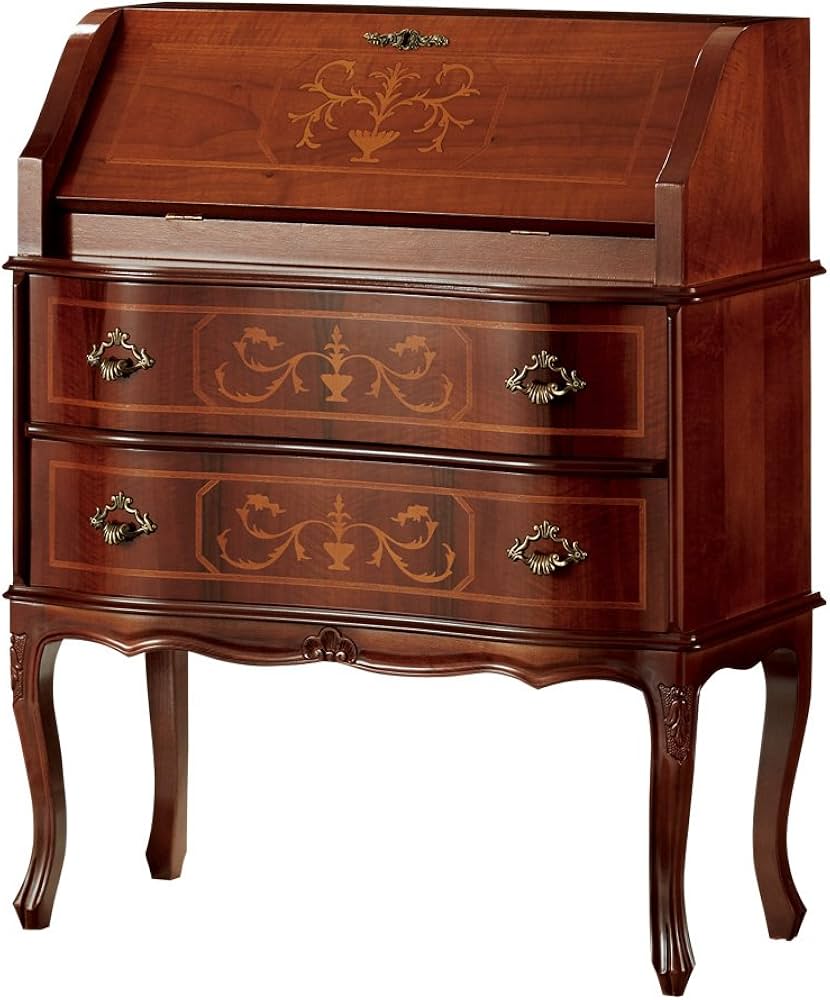 Amazon｜イタリア製 ライティングデスク 収納付き ビューロー 象嵌 猫