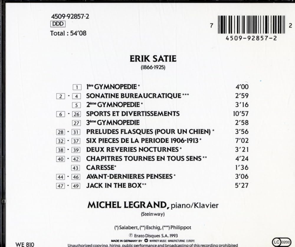 Erik Satie, Michel Legrand - Erik Satie by Michel Legrand - Amazon