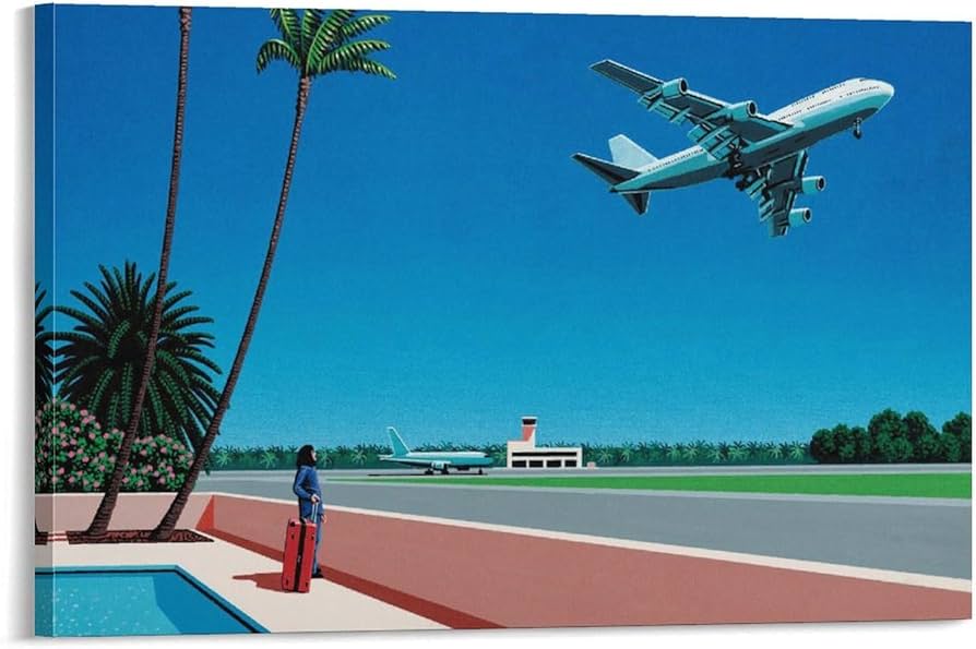 Amazon.co.jp: 画家永井博 夏の風景飛行機ポスター キャンバス