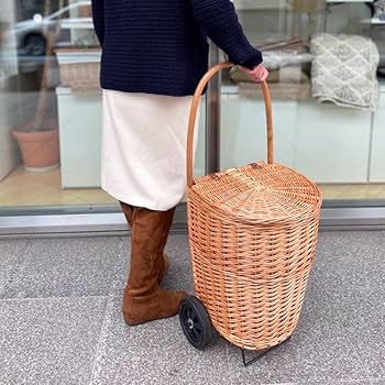 Amazon｜買い物カート ショッピングカート キャリーバスケット 籐