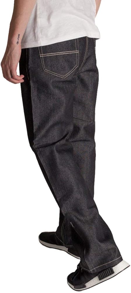 KAYDEN.K Men's Loose Fit Unwashed 5 Pocket Raw Denim Contrast