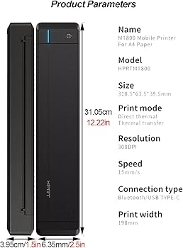 Amazon.co.jp: ポータブルプリンター、300dpiサーマルプリンターA4