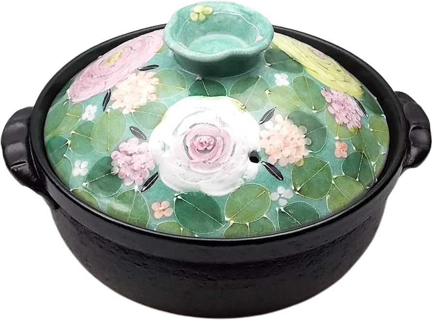 Amazon | 工房ゆずりは 緑彩ローズ IH対応8号土鍋 (2人〜4人用