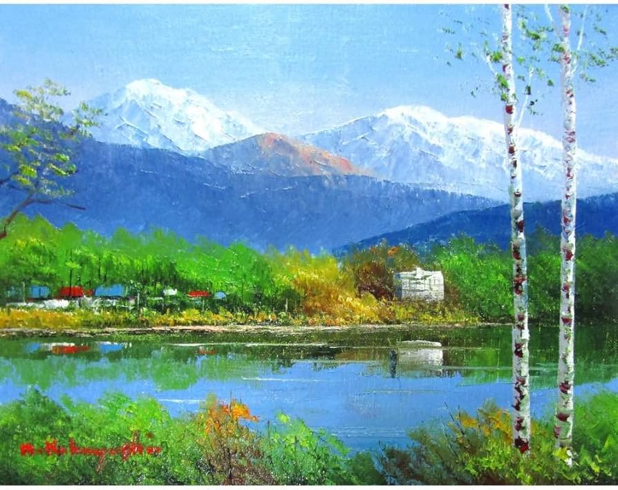 油絵 「奥日光」湯元 油彩画 絵画 F4 真作 風景画 アート 油絵 「奥