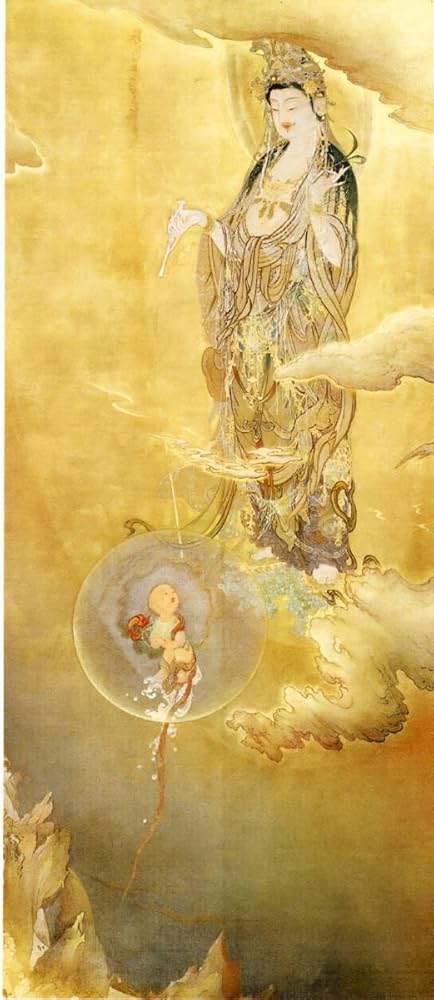 Amazon.co.jp: 狩野芳崖 悲母観音図 60x26cm ポスター 複製 新版画