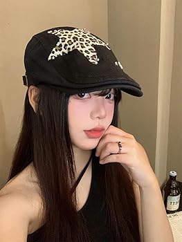 Y2k Cheetah Hat 90s Newsboy Hats for Women Y2k Accessories Star