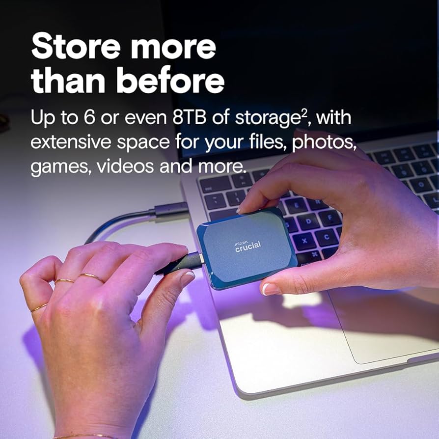 Amazon.com: Crucial X10 8TB Portable SSD, Up to 2,100MB/s, USB 3.2