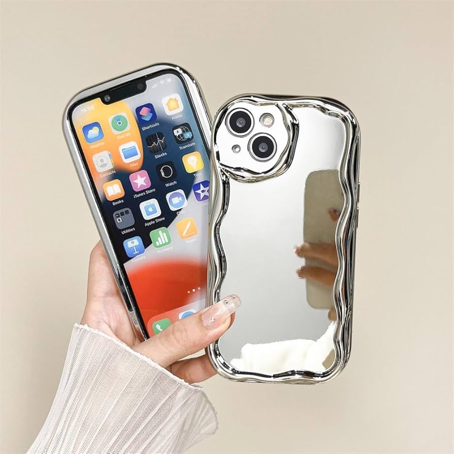 Amazon.com: YUMESS 3D Curly Wave Silver Mirror Case for iPhone 14