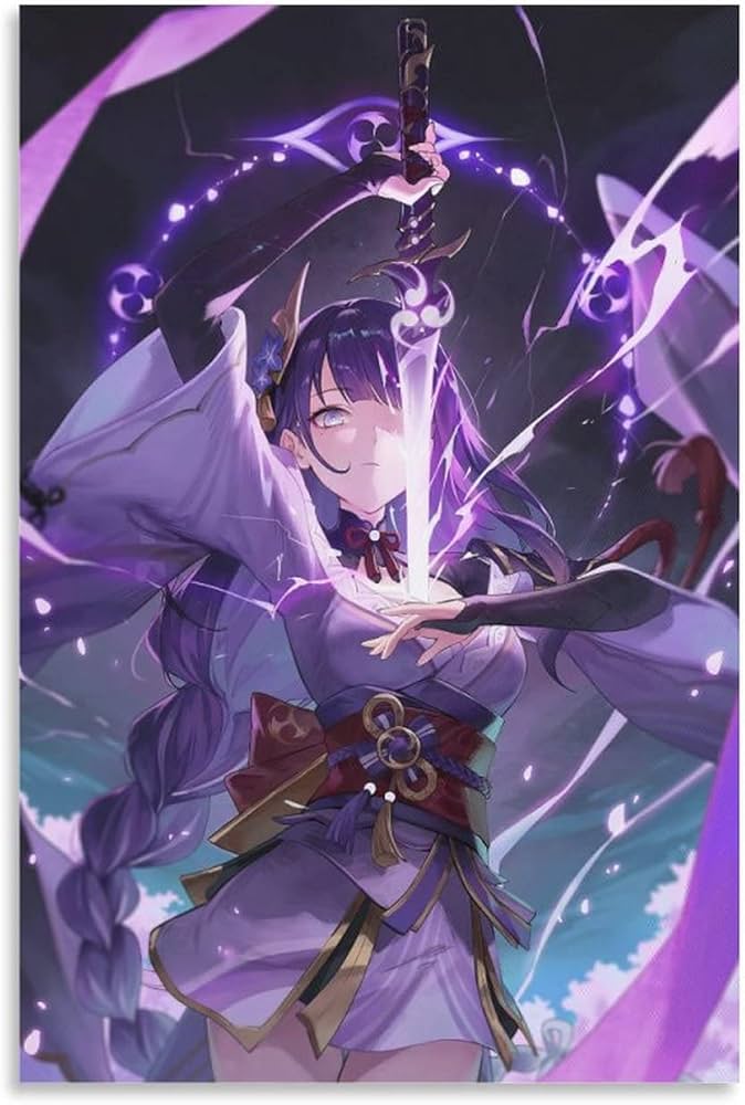 Amazon.co.jp: 原神雷電将軍イラストポスターキャンバスポスター壁