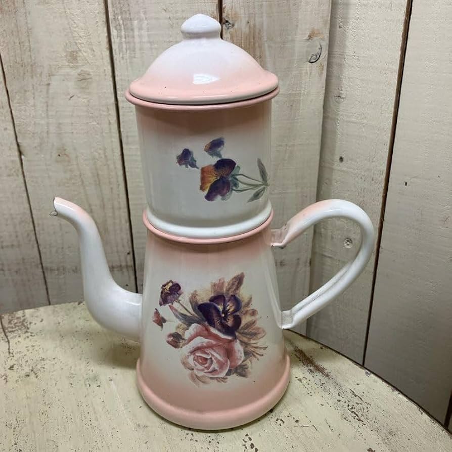 Amazon | 野田ホーロー 花柄アンティーク 2段 コーヒーポット | 有限