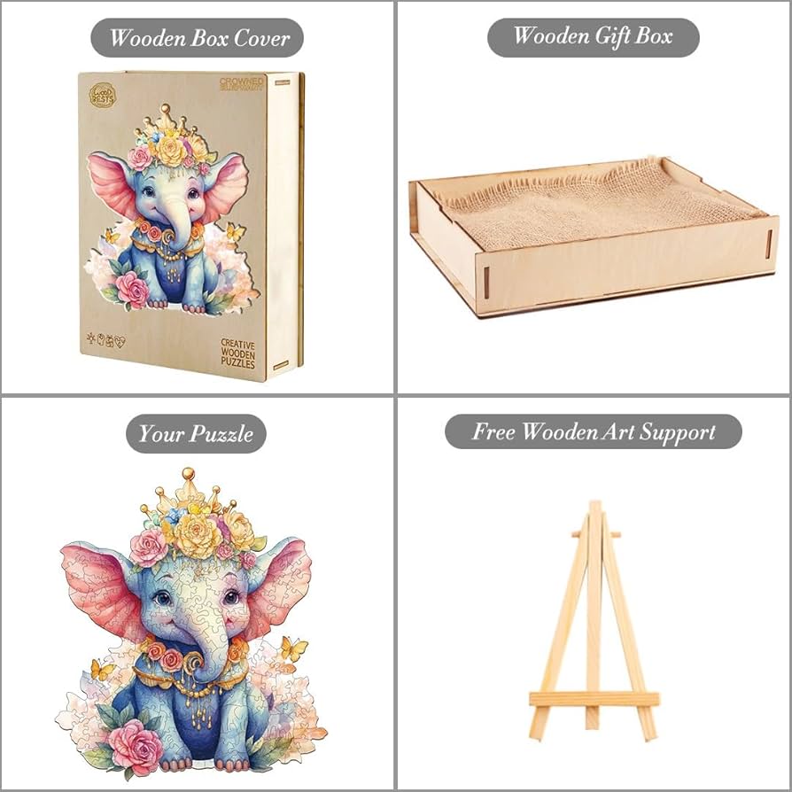 Amazon | Blumuze 木製ジグソーパズル かわいい象のパズル 10 x 11.4