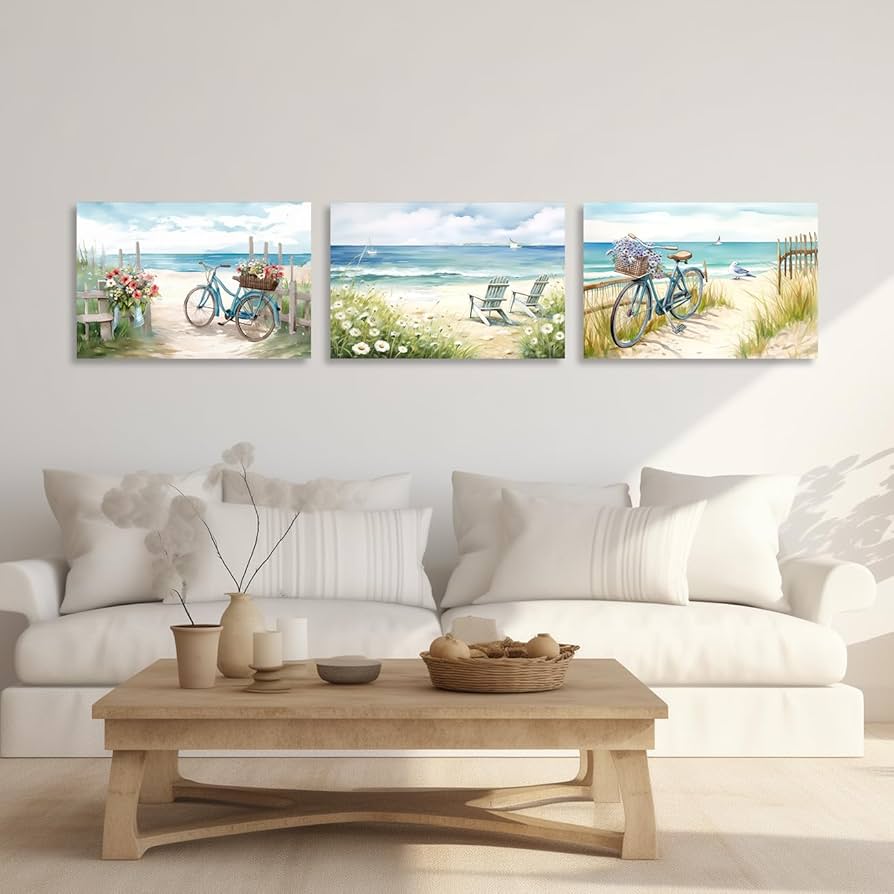 Amazon.com: ZQQART Beach Canvas Wall Art Rustic Bike Purple Floral