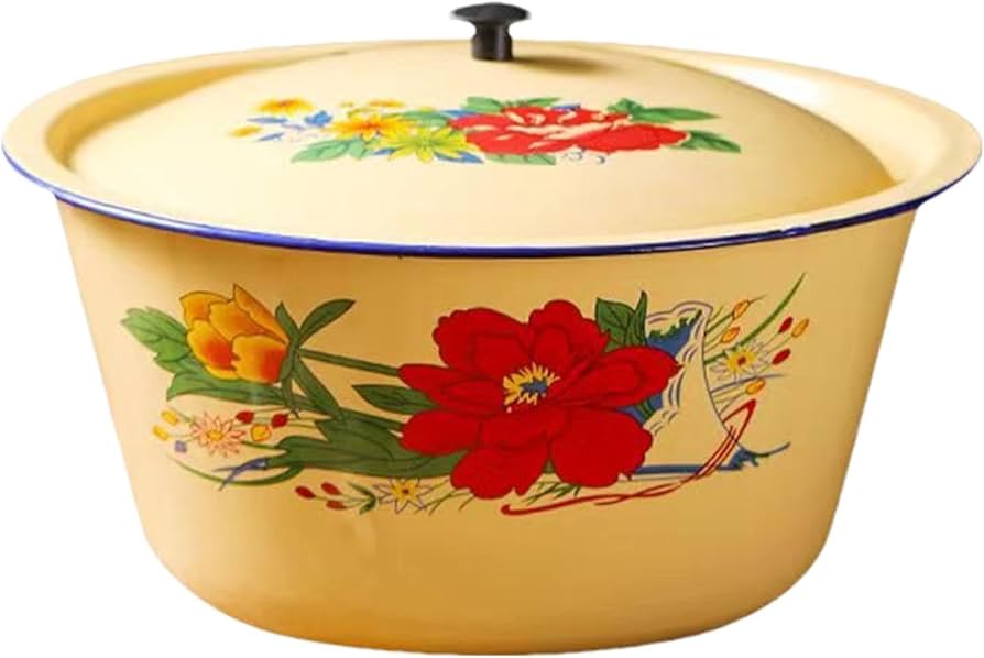 Amazon | ホーロー洗面器 - 蓋付きヴィンテージホーロー洗面器、レトロ