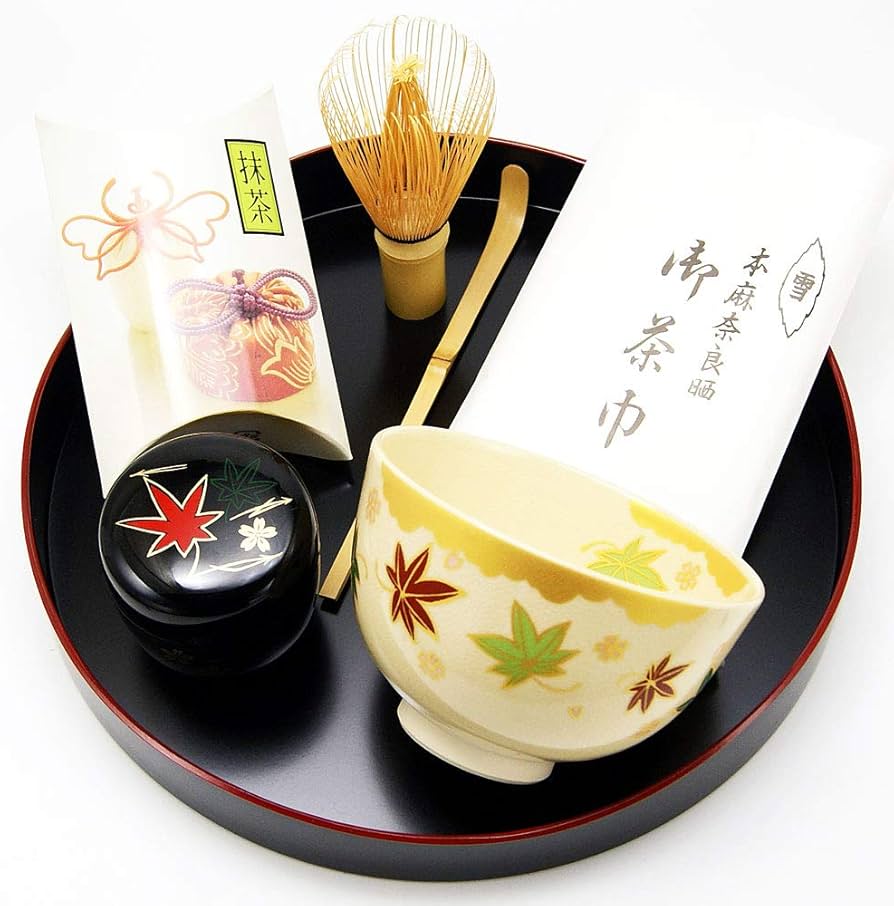 Amazon | 盆略点前7点セット 抹茶碗「雲錦」 棗 黒「春秋」 茶道具