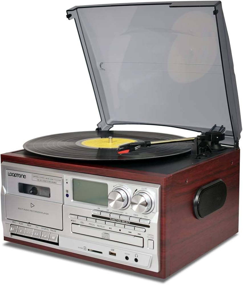 LoopTone Vinyl Record Player 9 in 1 3 Speed Bluetooth Vintage