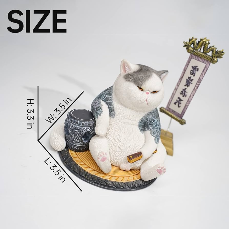 Amazon.co.jp: JXK タトゥー猫の彫像 白色 貫禄ある雰囲気 本物のよう