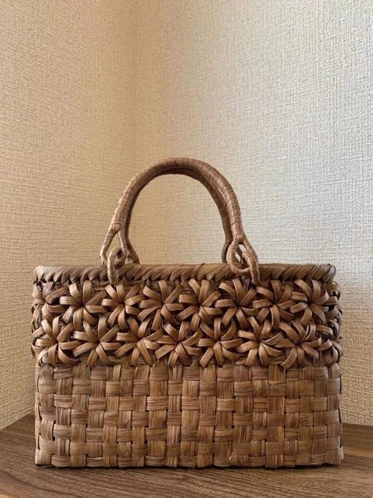 Amazon | 山葡萄かごバッグ 手作り かごバッグ 【市松編み・立体花編み