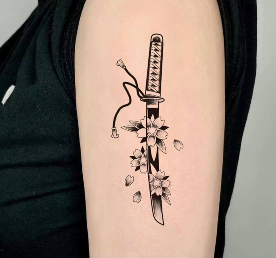 Amazon.co.jp: 桜と刀を刺青した日本の武士刀防水耐久性のある男女の