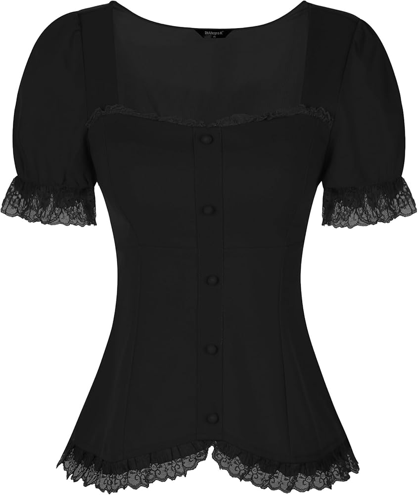 Allegra K Victorian Shirt for Women's Sweetheart Neck Puff Sleeve