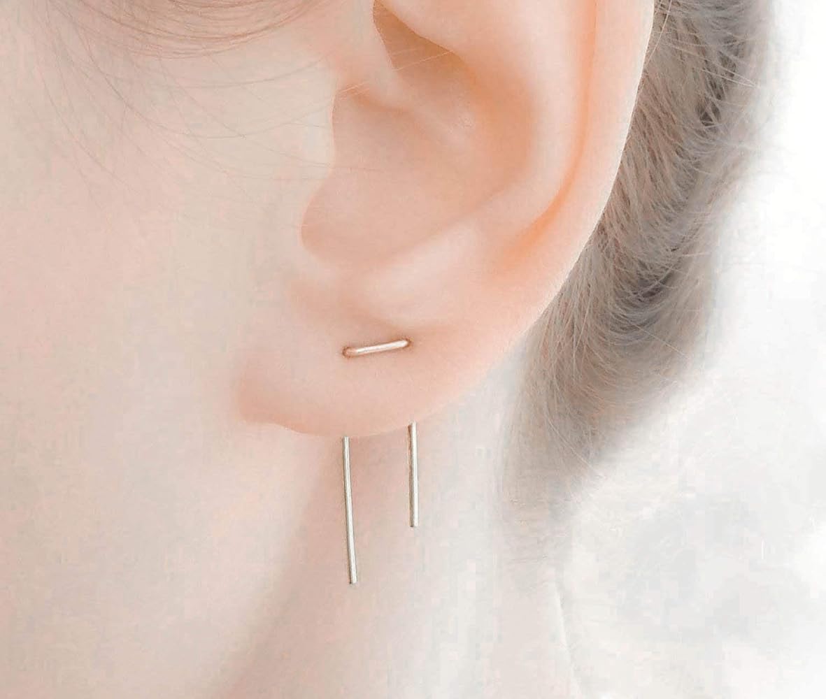Amazon.com: Double Piercing Earrings Sterling Silver Threader Lobe