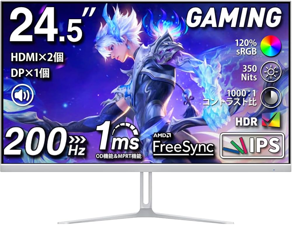 Amazon.co.jp: cocopar モニター 24.5インチ 白 HDMI2つ 200Hz 120