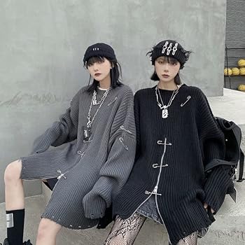 Gothic Harajuku Knit Oversized Sweaters Women Pullovers Zipper