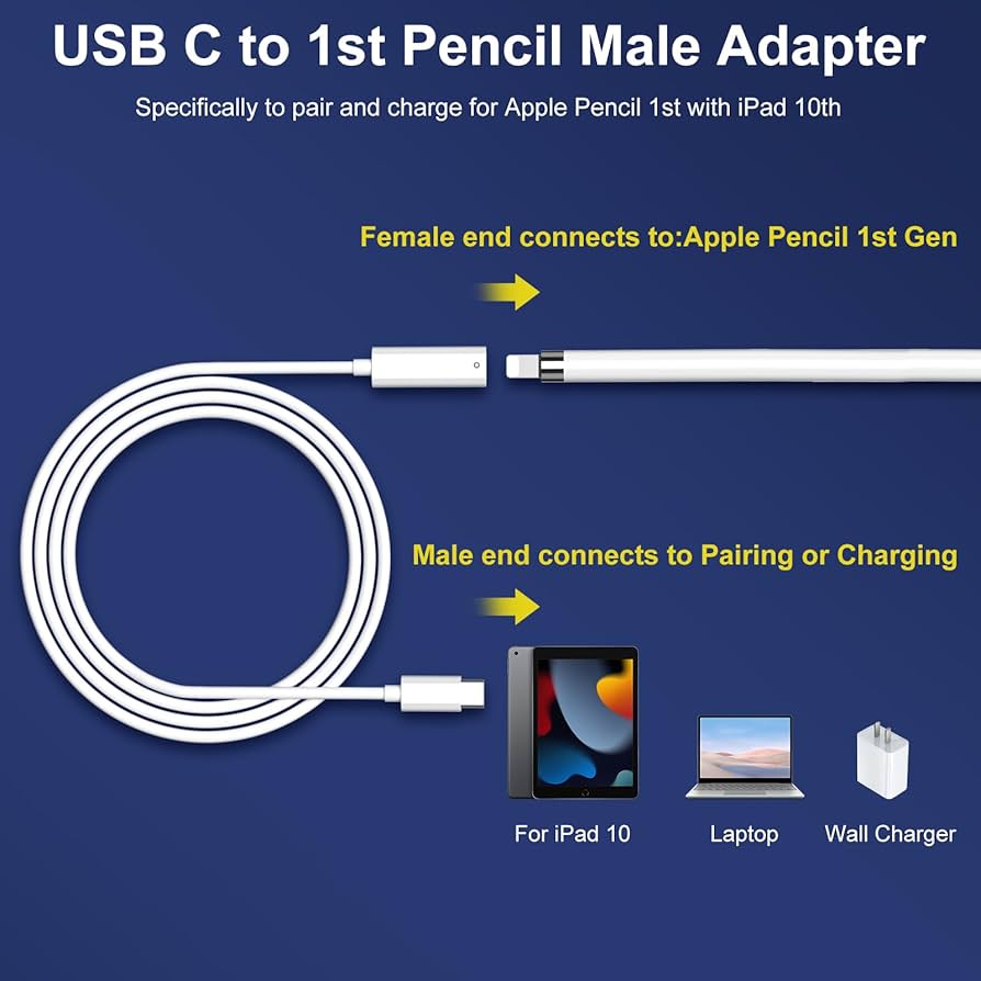 Amazon.com: USB-C Pencil 1st Generation Adapter 3.3 FT Charging