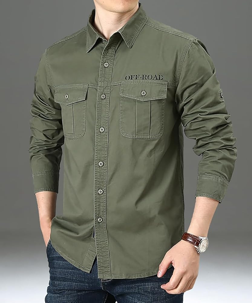Amazon.co.jp: アーミーグリーン ミリタリーシャツ メンズ カジュアル