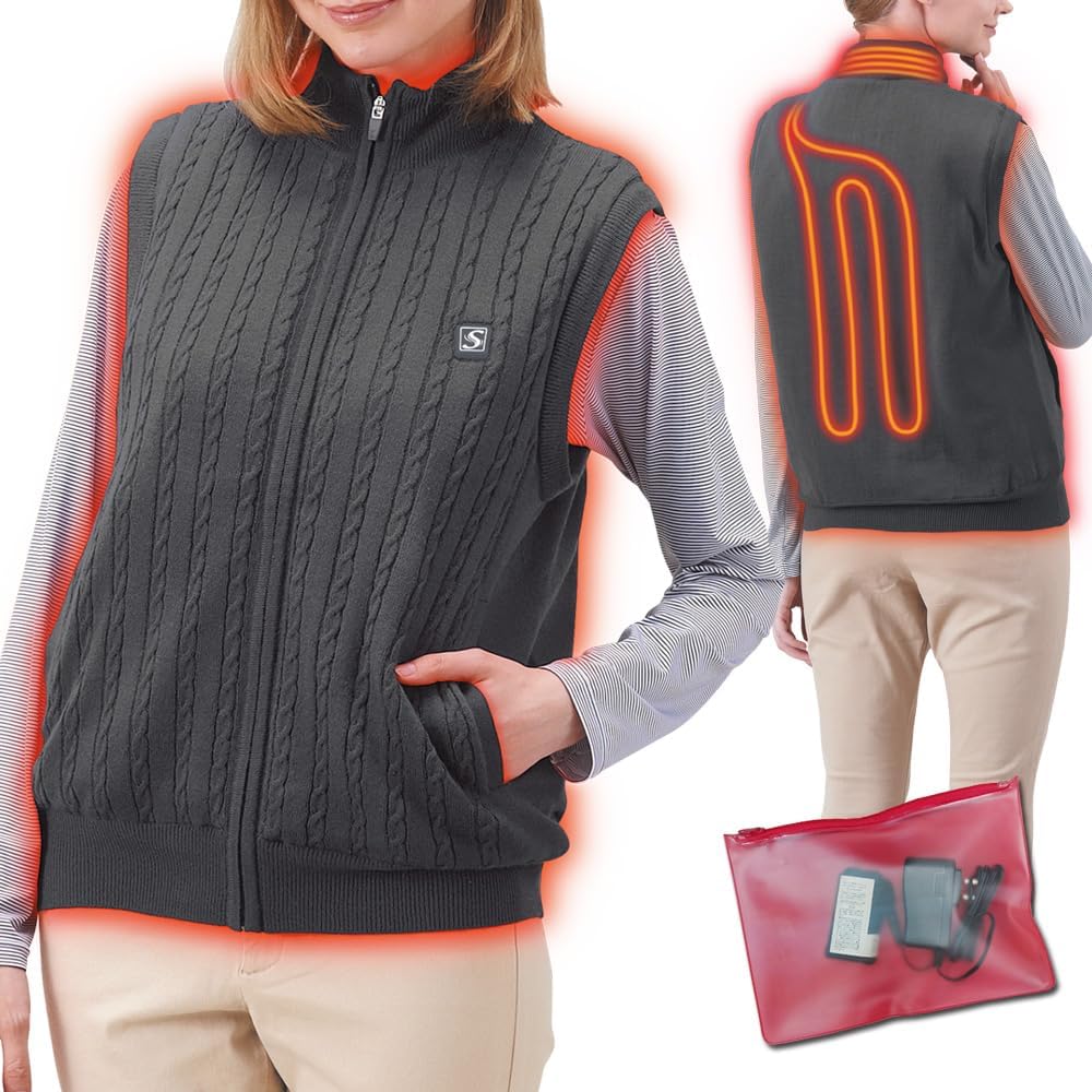 Amazon | SUNART 充電式ヒーター内蔵電熱カジュアルニットベスト ぬく