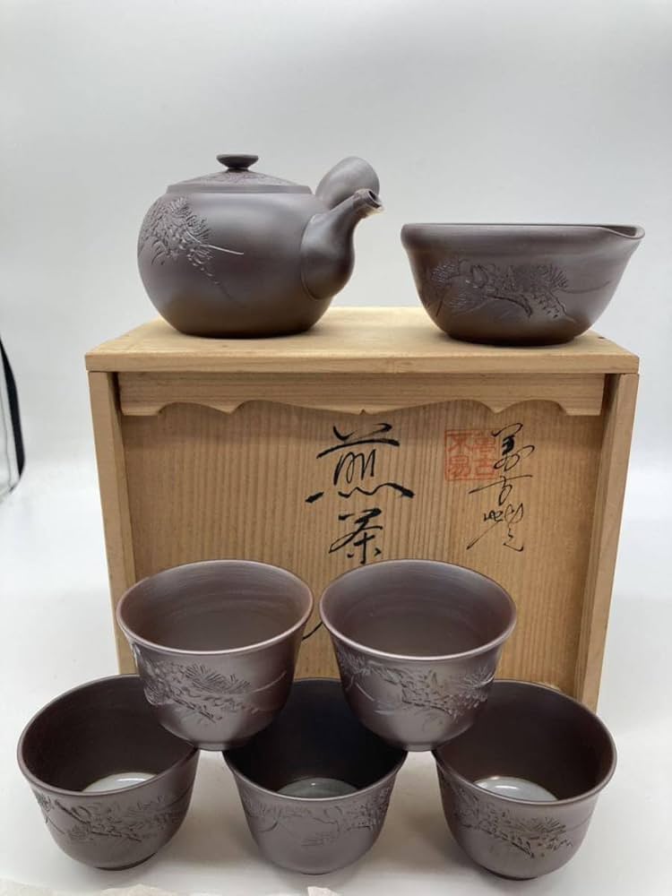 Amazon.co.jp: 萬古焼 万古焼 伊藤実山 實山造 煎茶器揃 共箱 木箱付