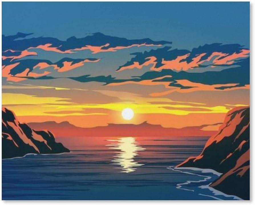 Amazon.co.jp: 絵画 カラフルな夕日のイラストインテリア 絵画