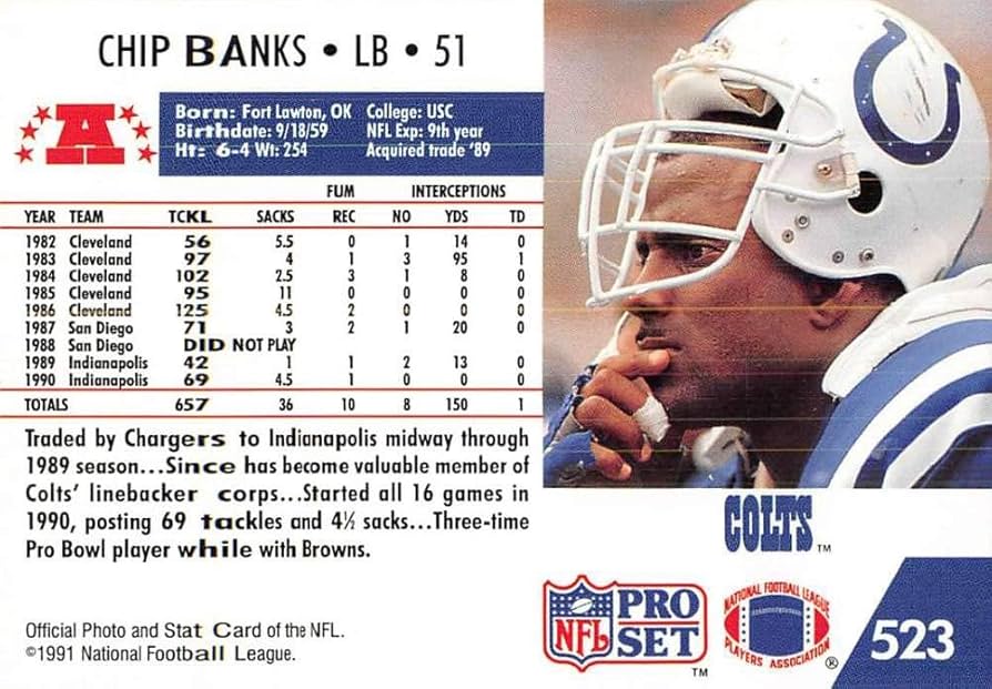 Amazon.com: 1991 Pro Set Football #523b Chip Banks Indianapolis