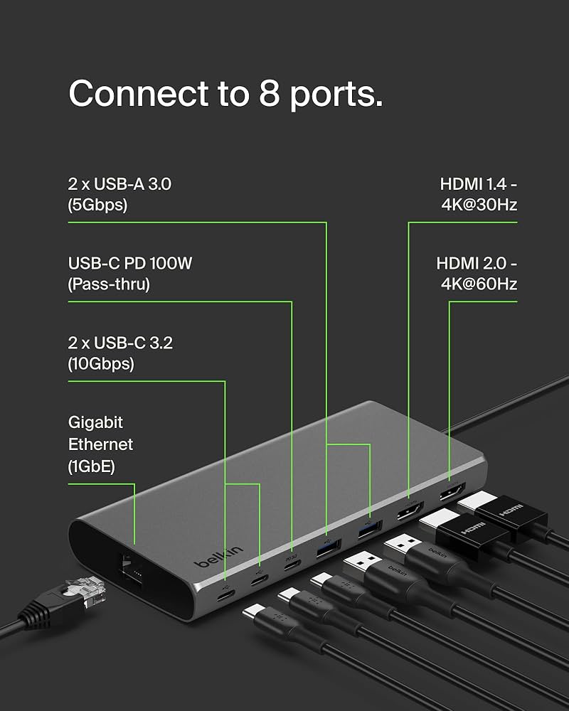 Amazon.com: Belkin Connect Universal USB-C 8-in-1 Dual Display