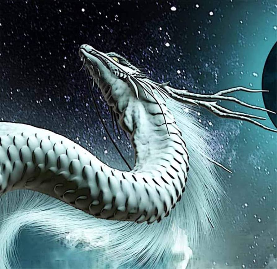 Amazon.co.jp: 龍の絵 「三日月と白龍1」 A3 竜の絵 : ホーム＆キッチン