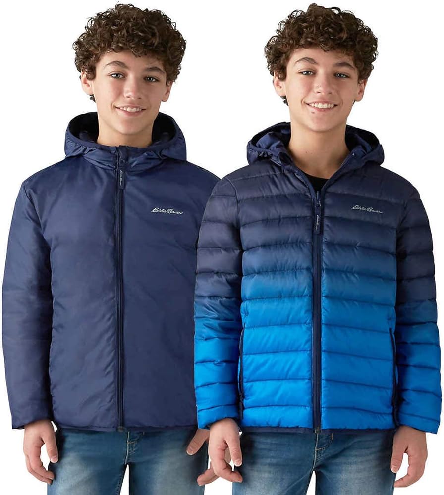 Amazon.com: Eddie Bauer Boys Reversible Hooded Down Jacket (Blue